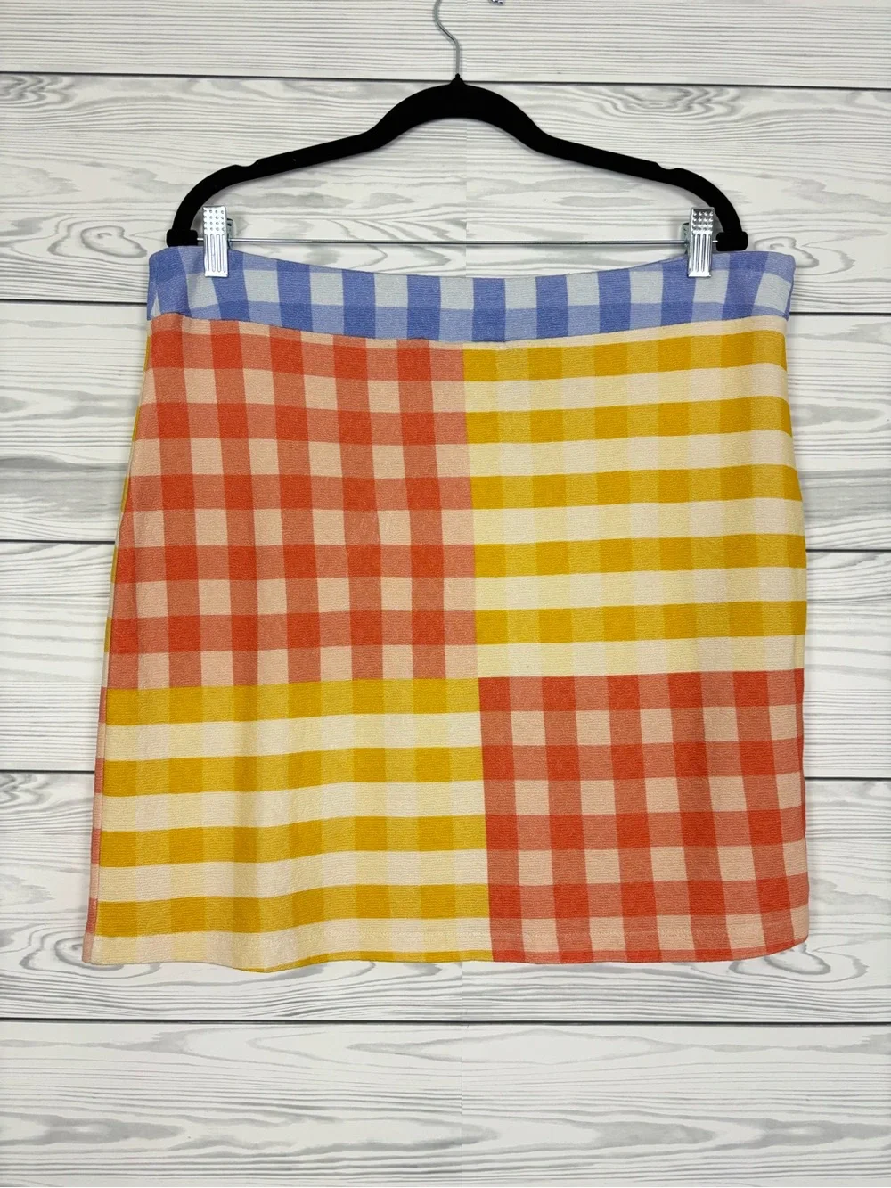 Farm Rio Anthropologie Knit Mini Skirt Multicolored Checkered Size Large
